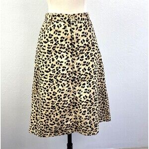 See By Chloe Cheetah Animal Print Denim Skirt Size 8 Below Knee A-Line Zip Front